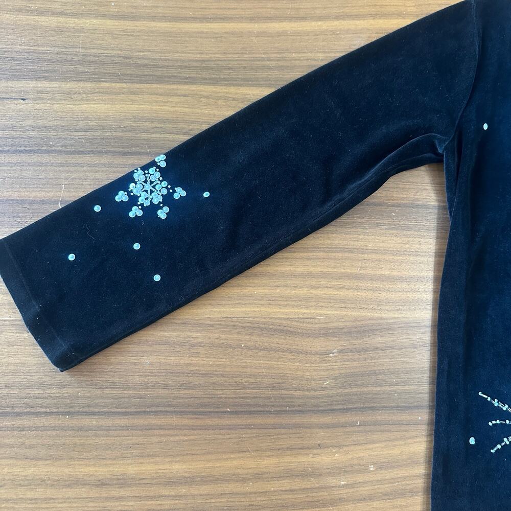Michael Simon Black Velvet Beaded Snowflake top, Holiday,‎ Christmas, medium - Picture 7 of 8